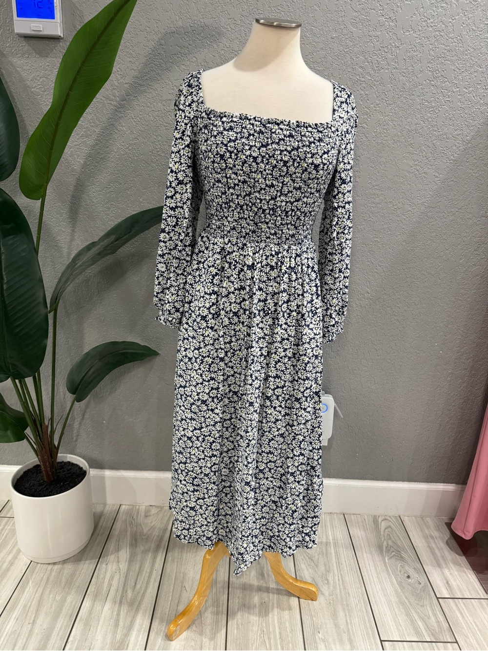 J. Crew Navy and White Floral Midi Dress